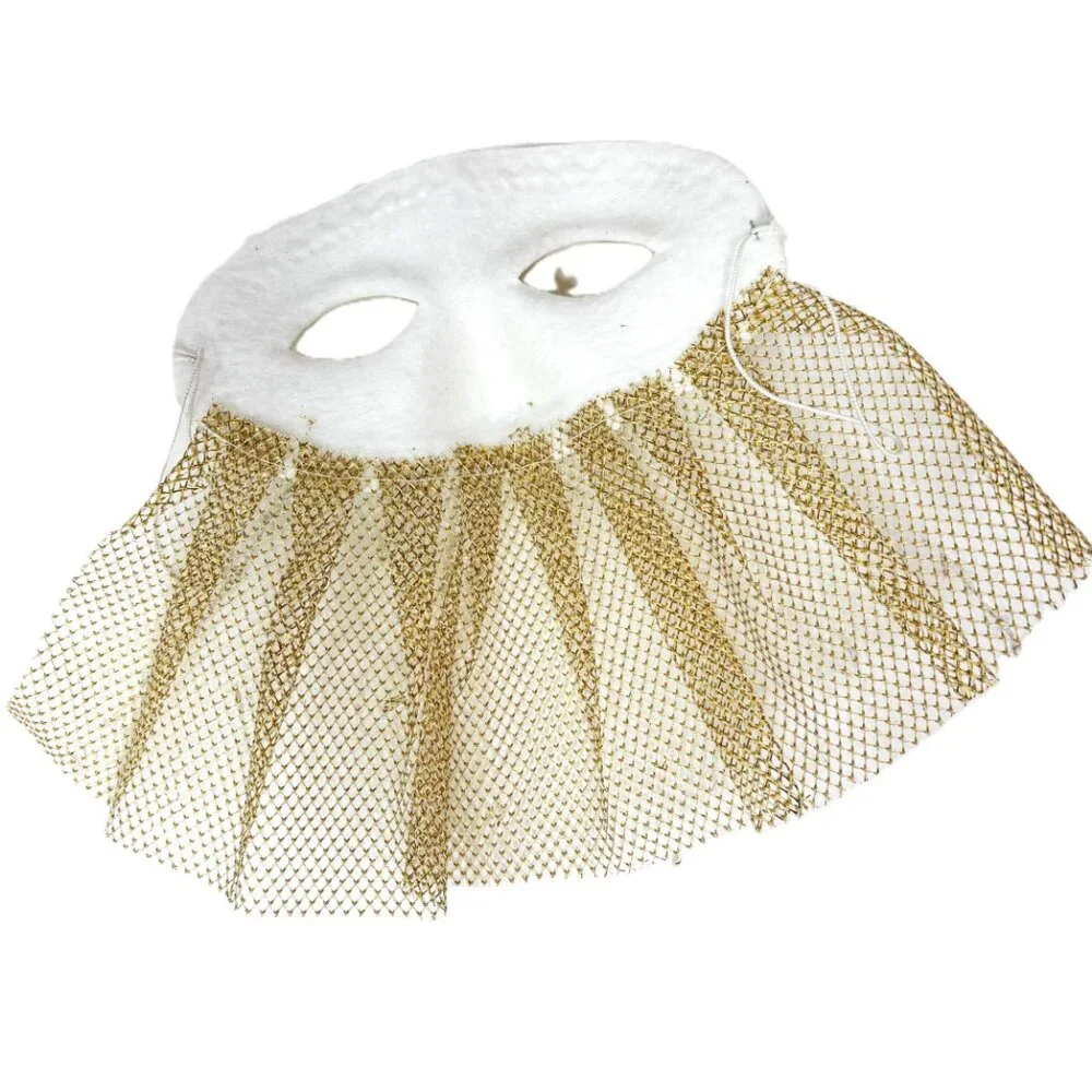 Domino style Silver Fabric Mask with Gold netting NWT NOS